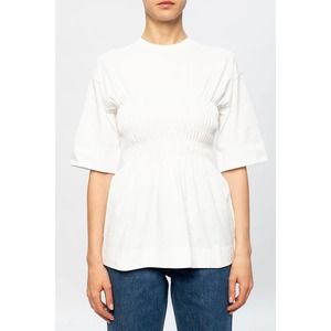 Ganni White Shirred Jersey Smock T-Shirt